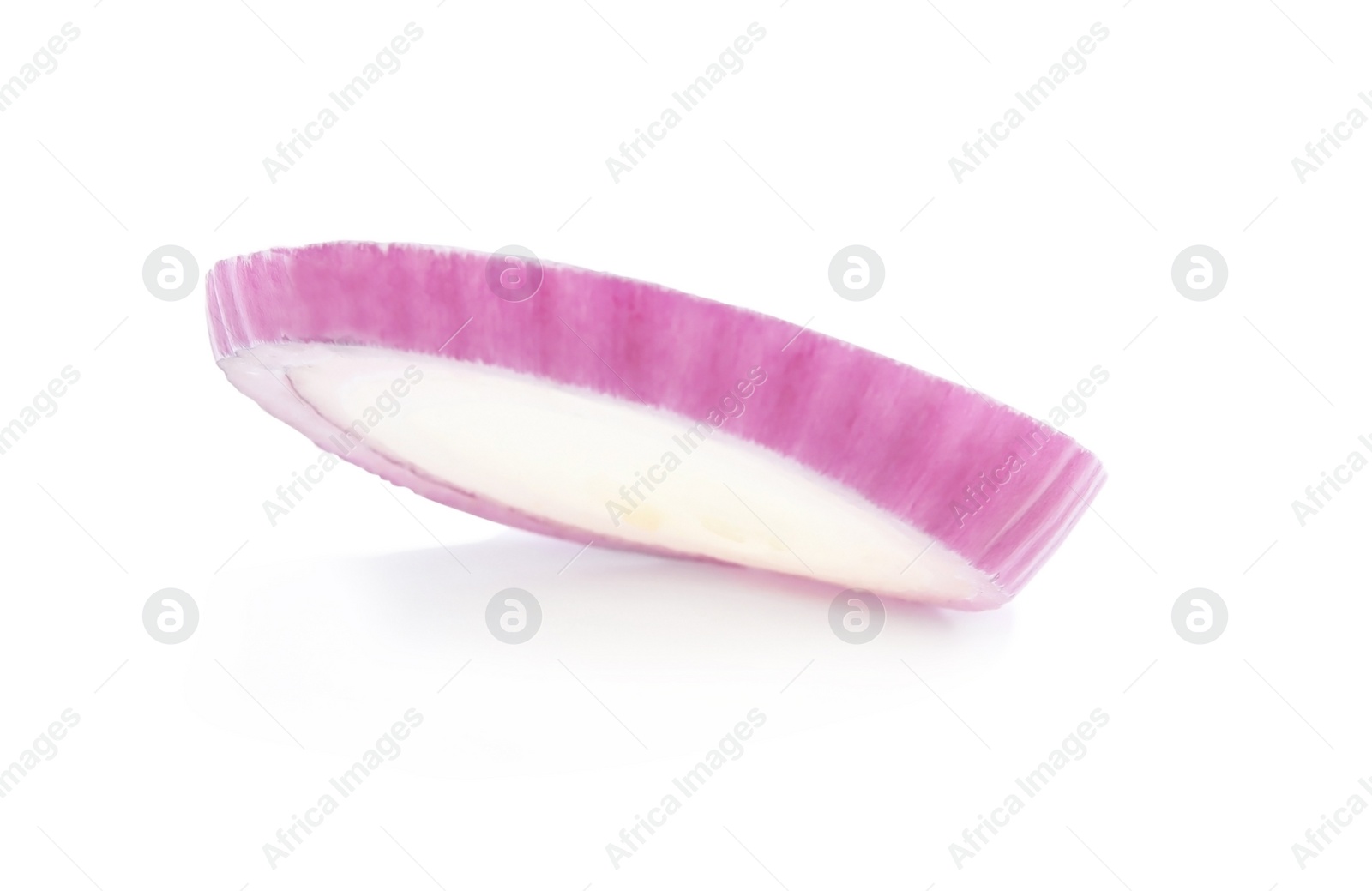 Photo of Fresh slice of red onion on white background