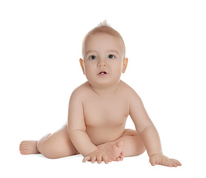 Cute healthy little baby on white background