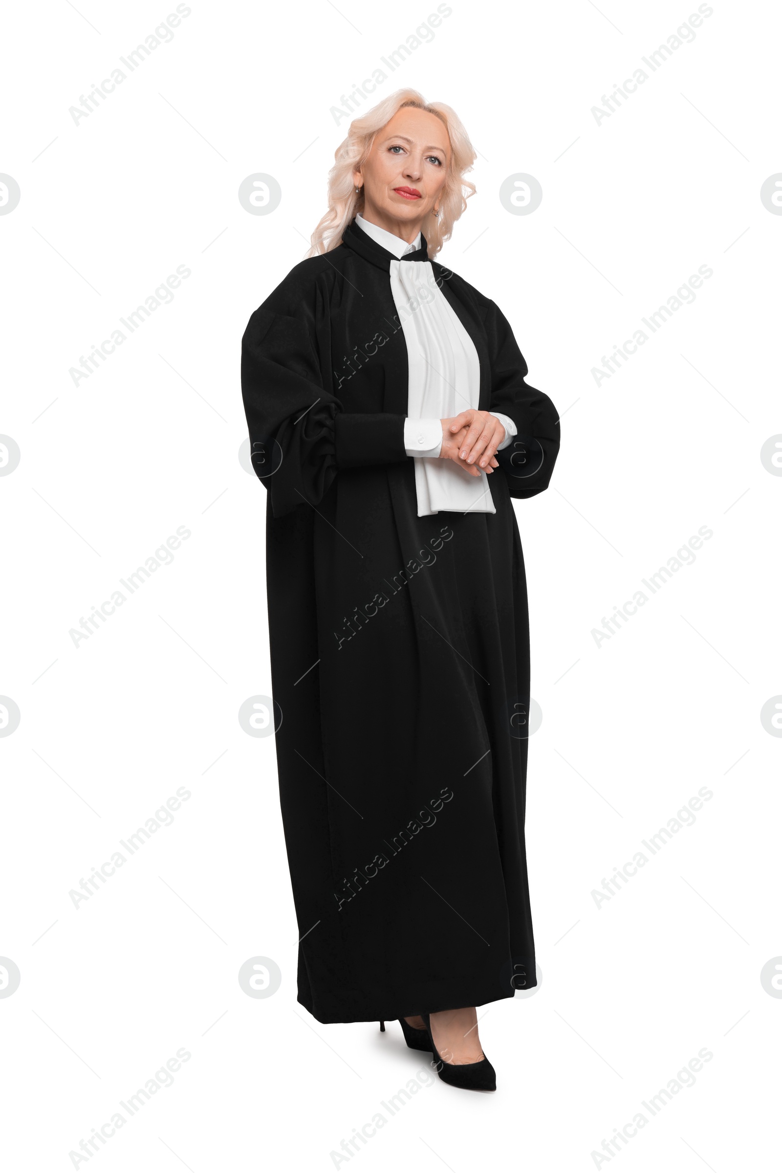 Photo of Senior judge in court dress on white background