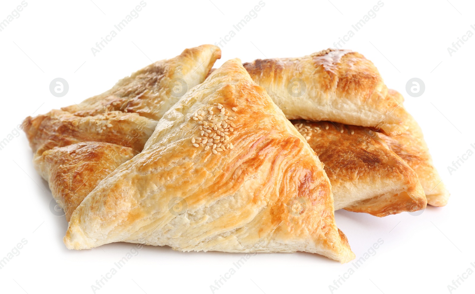 Photo of Fresh delicious puff pastry on white background