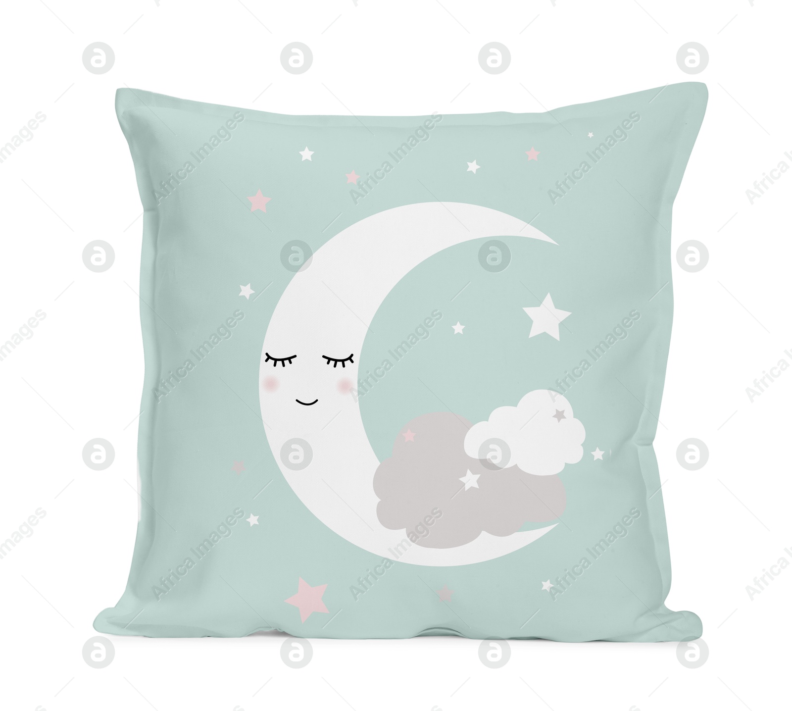 Image of Soft pillow with cute print isolated on white