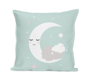 Image of Soft pillow with cute print isolated on white