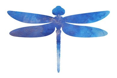 Illustration of Silhouette of dragonfly drawn with watercolor paint on white background