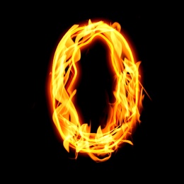 Image of Flaming zero on black background. Stylized number design