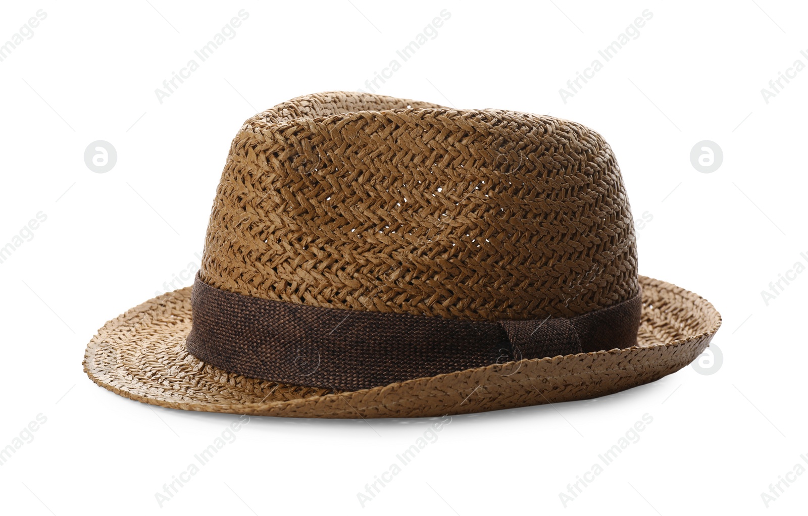 Photo of Stylish brown straw hat isolated on white