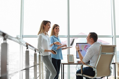 Young people having business training in office