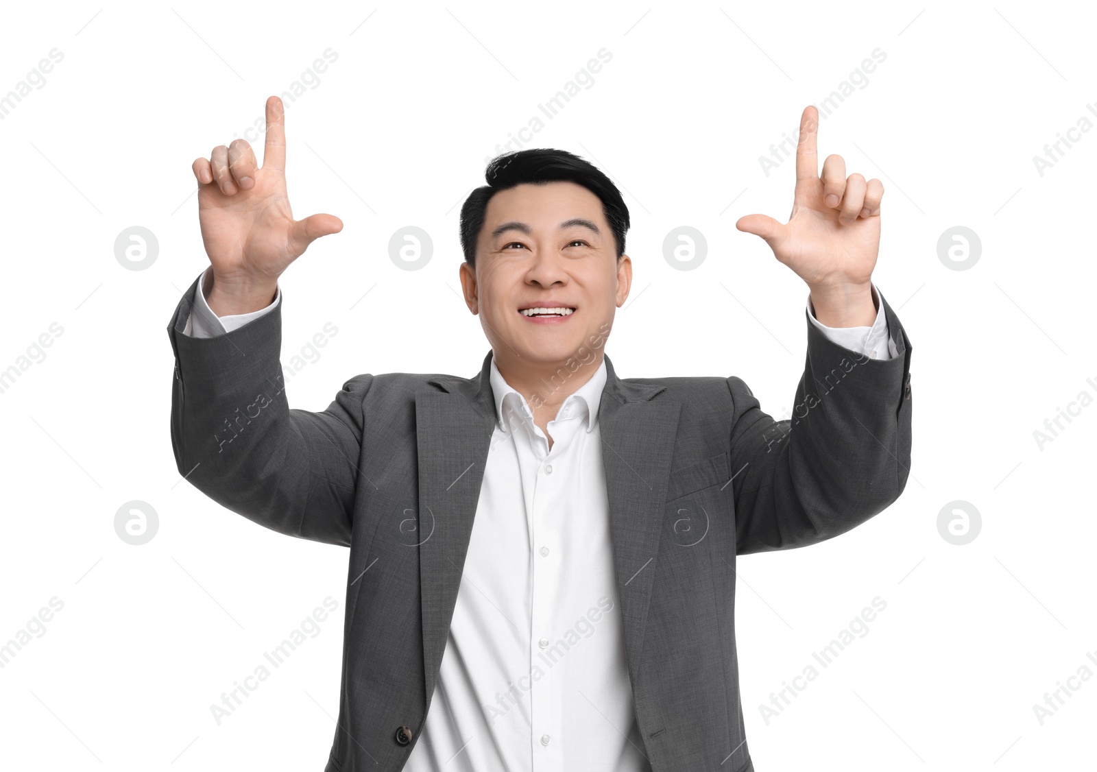 Photo of Businessman in suit posing on white background