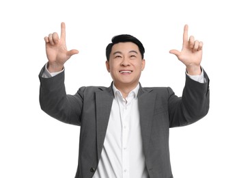 Photo of Businessman in suit posing on white background