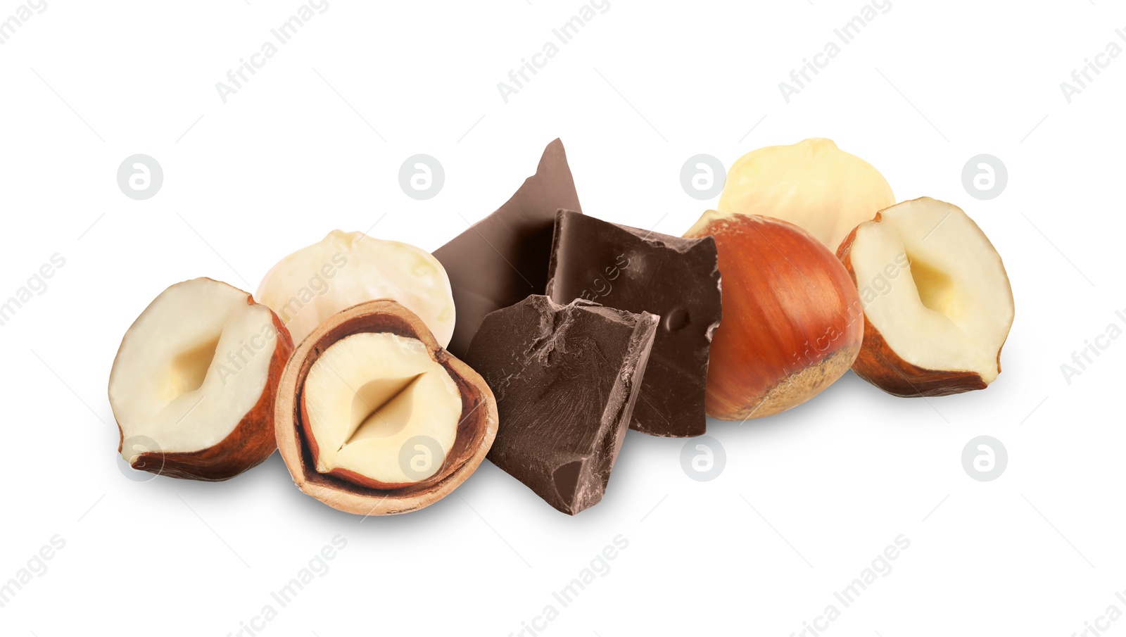 Image of Milk chocolate and hazelnuts isolated on white