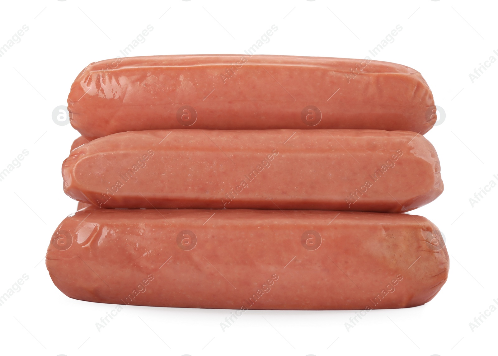 Photo of Raw sausages isolated on white. Vegan meat product