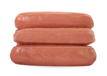 Photo of Raw sausages isolated on white. Vegan meat product