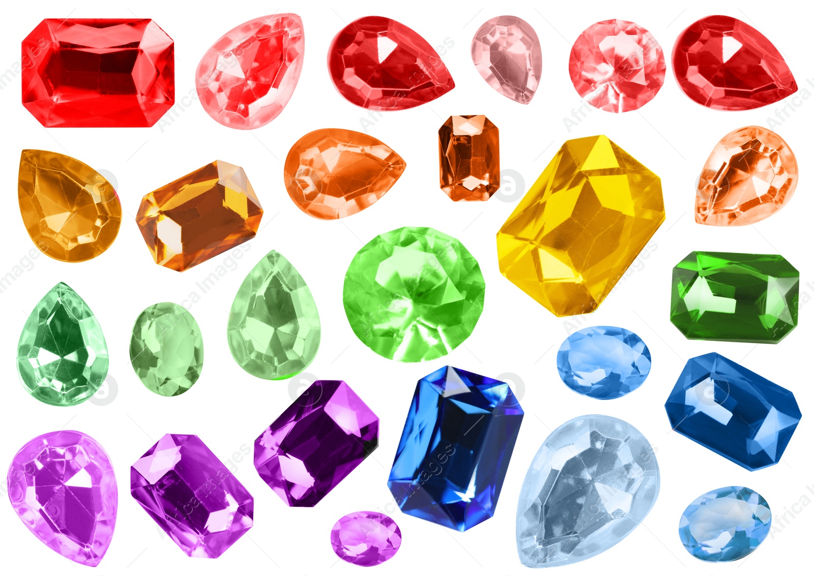 Image of Set of different bright gemstones isolated on white