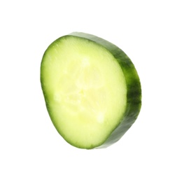 Cut fresh green cucumber on white background