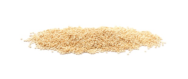 Many raw quinoa seeds isolated on white