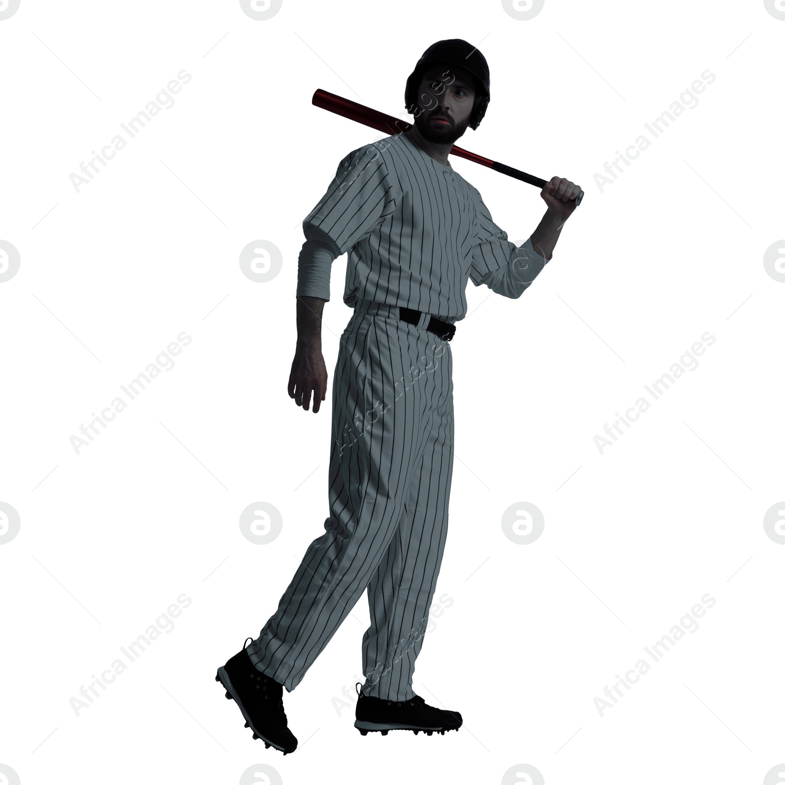 Image of Silhouette of baseball player on white background