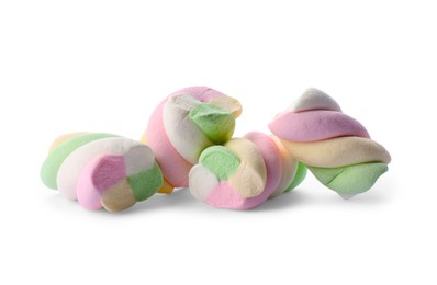 Pile of delicious colorful marshmallows on white background