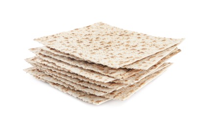 Photo of Passover matzos isolated on white. Pesach celebration