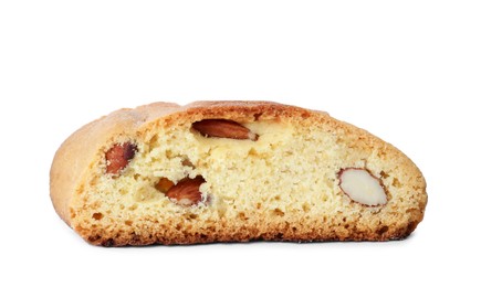 Photo of Slice of tasty cantucci isolated on white. Traditional Italian almond biscuits