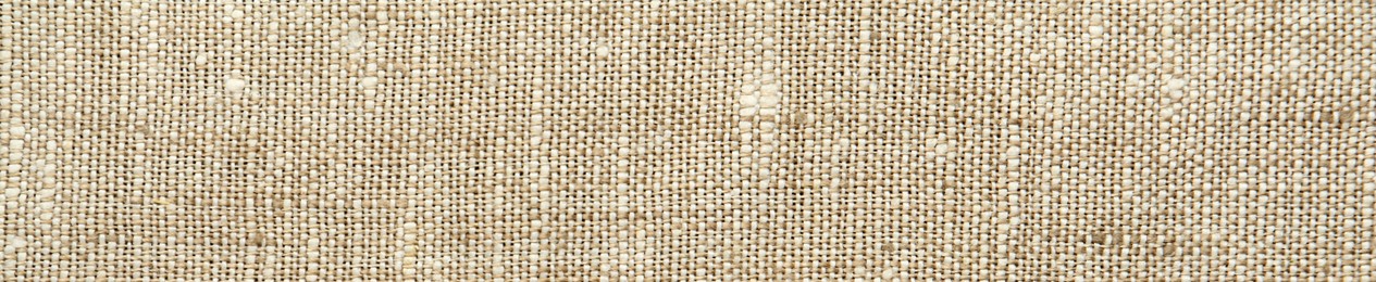 Texture of natural burlap fabric as background, top view. Banner design