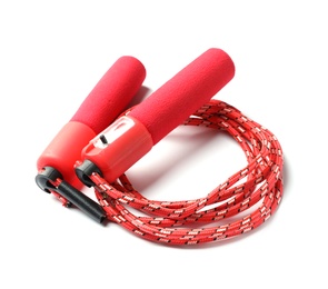 Photo of Jump rope on white background. Sports equipment