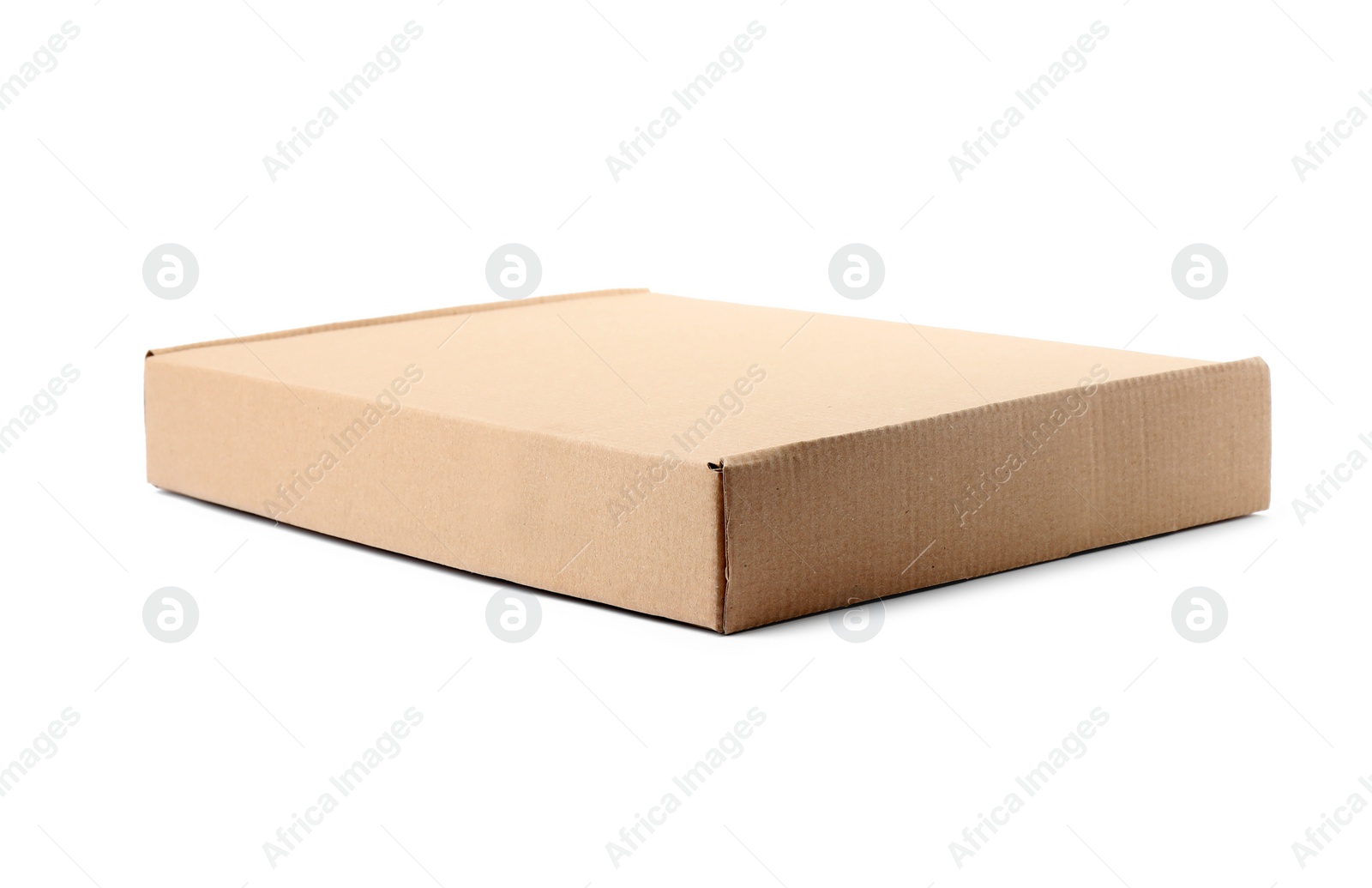 Photo of Closed cardboard box on white background. Mockup for design