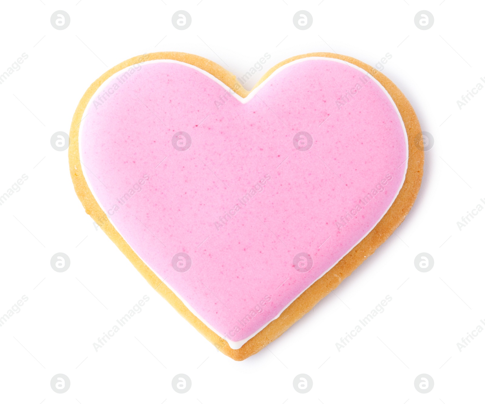 Photo of Decorated heart shaped cookie on white background, top view