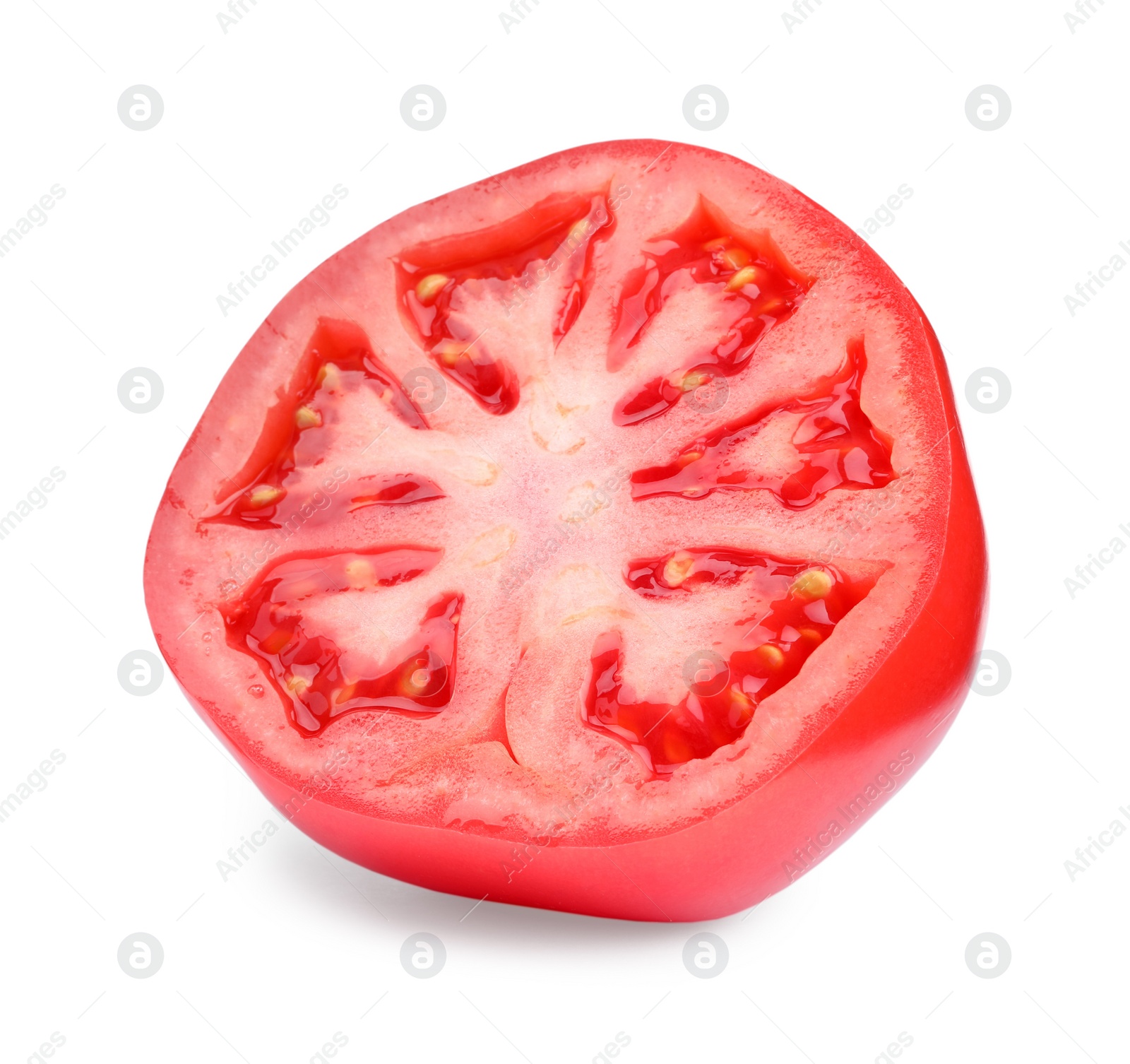 Photo of Half of red ripe tomato isolated on white