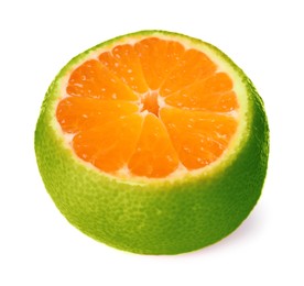 Cut green tangerine isolated on white. Citrus fruit