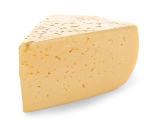 Photo of Piece of delicious cheese on white background