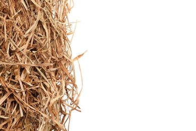 Photo of Dried hay on white background, top view