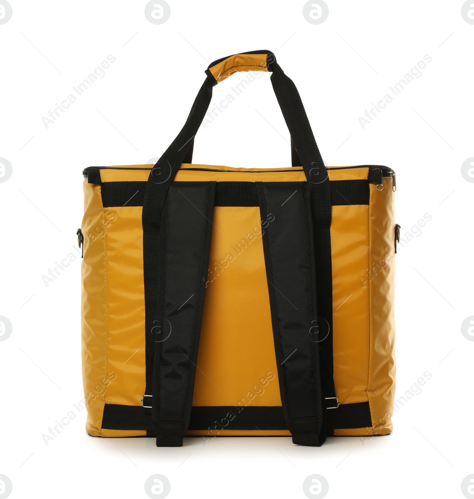 Photo of Modern yellow thermo bag isolated on white