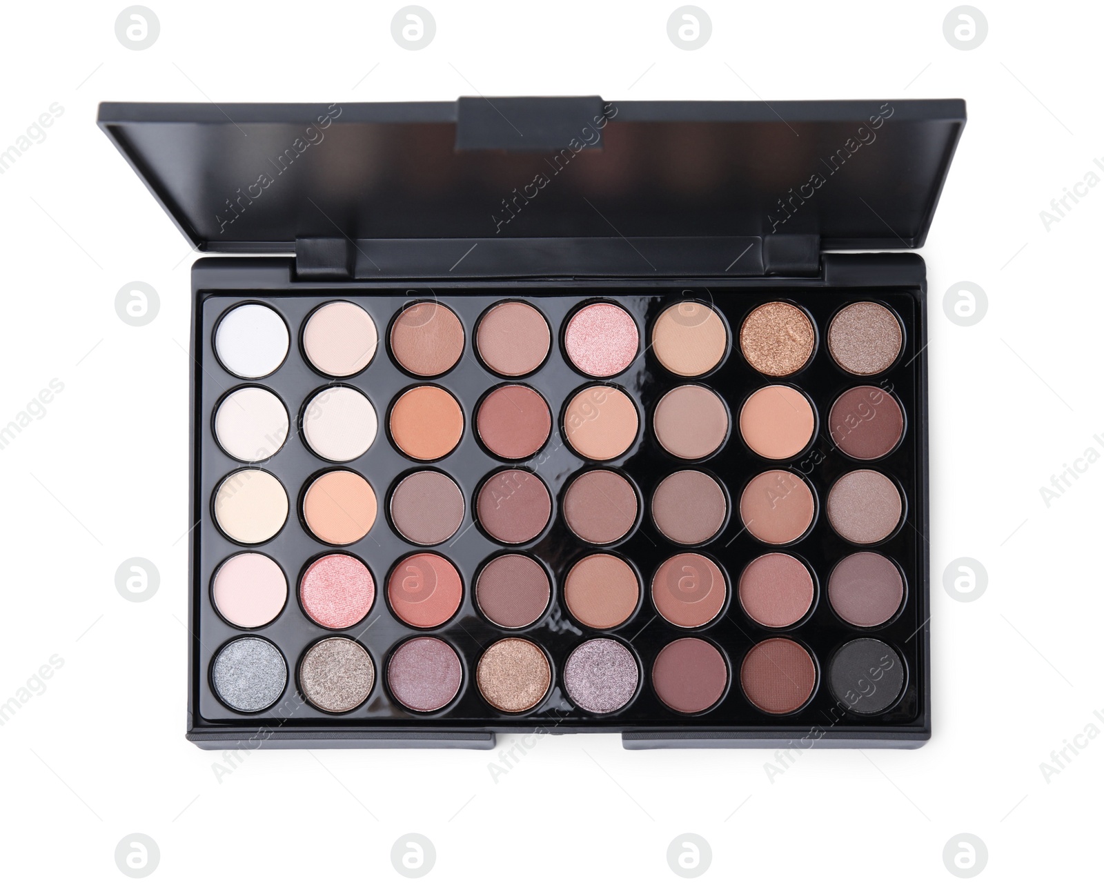 Photo of Beautiful eye shadow palette isolated on white, top view