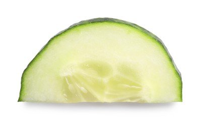 Slice of fresh cucumber isolated on white, top view