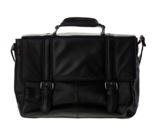 Black leather men's handbag isolated on white