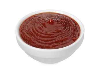 Tasty barbecue sauce in bowl isolated on white