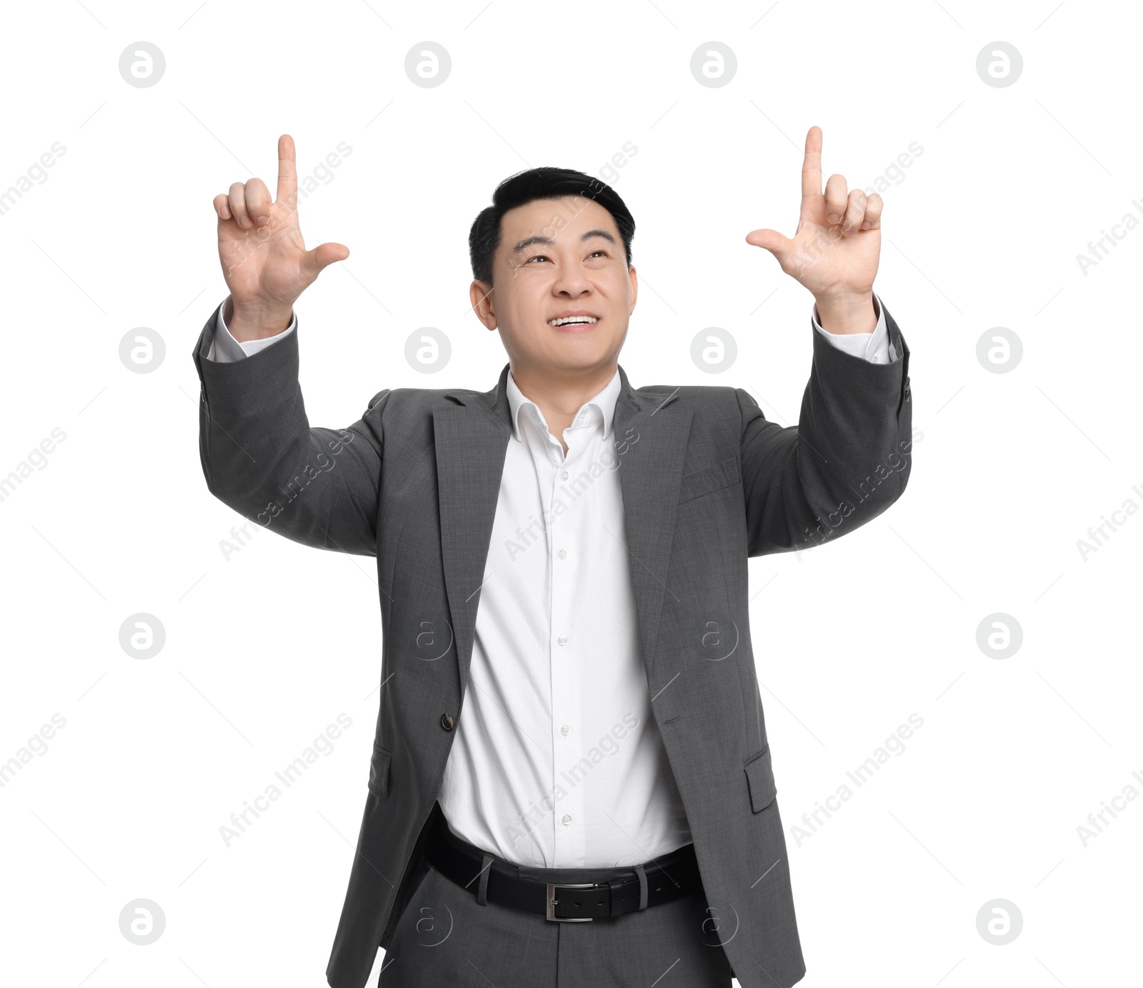 Photo of Businessman in suit posing on white background