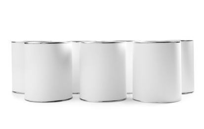 Closed blank cans of paint isolated on white