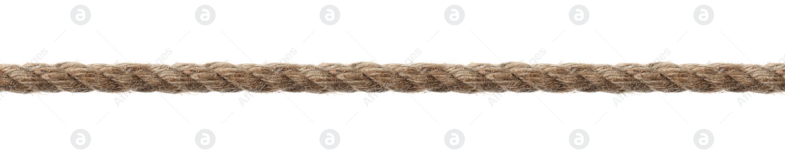 Image of Long durable hemp rope on white background