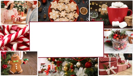 Christmas themed collage, banner design. Collection of festive photos, space for text