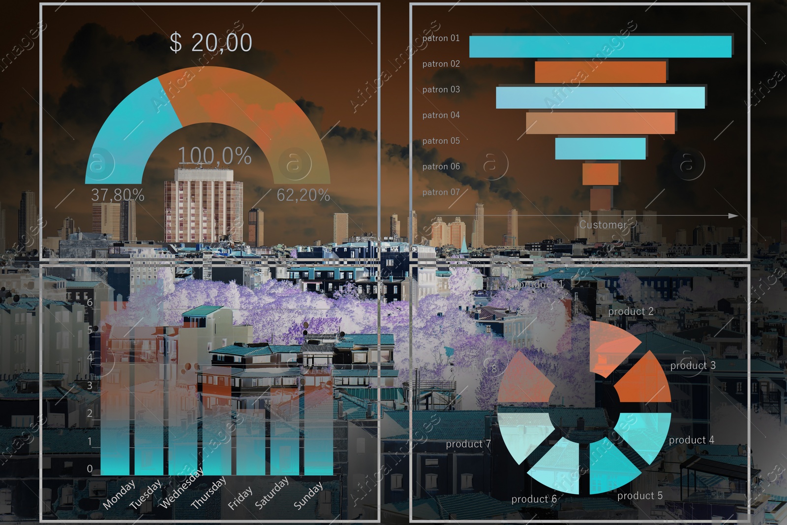 Image of Double exposure of scheme and cityscape 