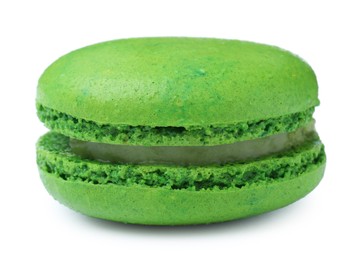 Photo of Green macaron isolated on white. Delicious dessert