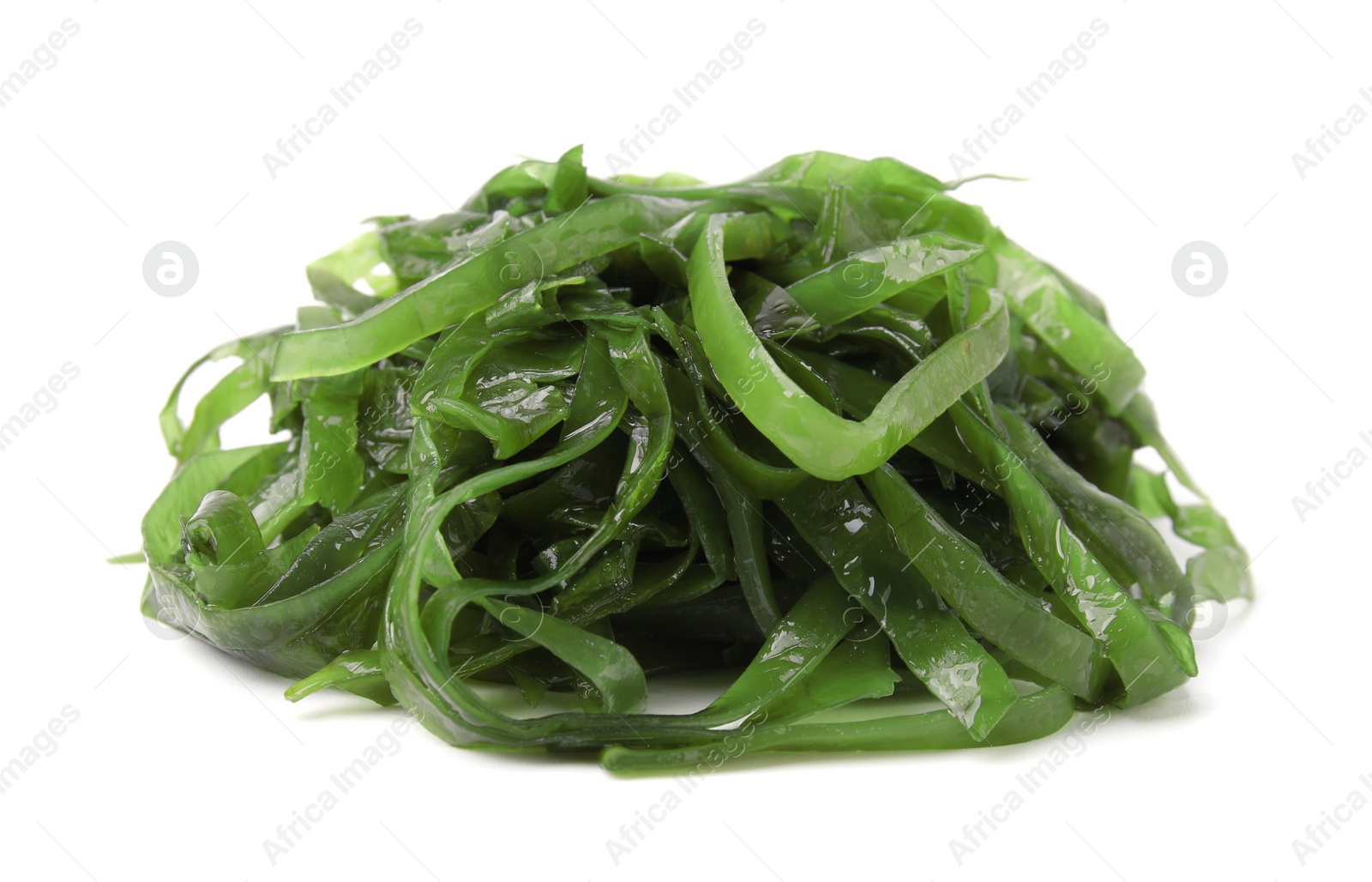 Photo of Pile of tasty seaweed salad isolated on white