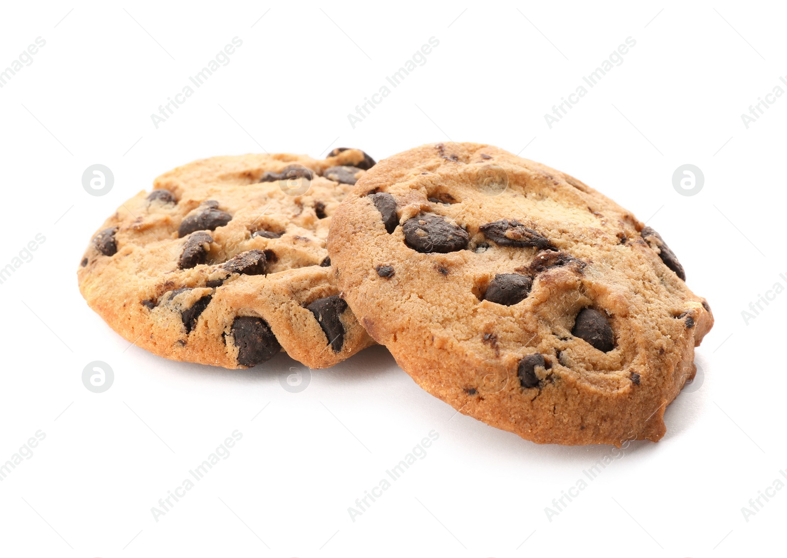 Photo of Tasty chocolate cookies on white background