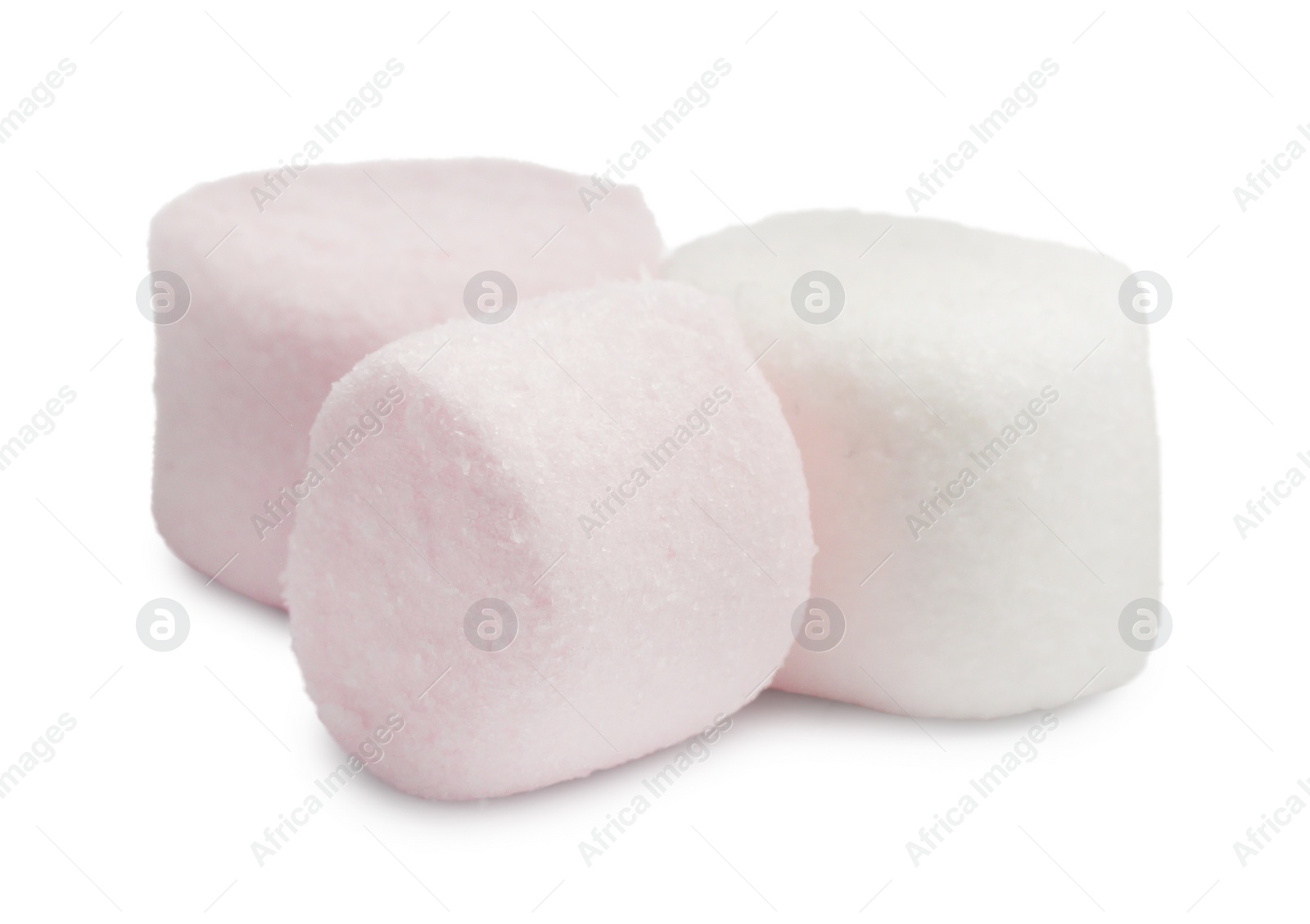 Photo of Delicious sweet puffy marshmallows on white background