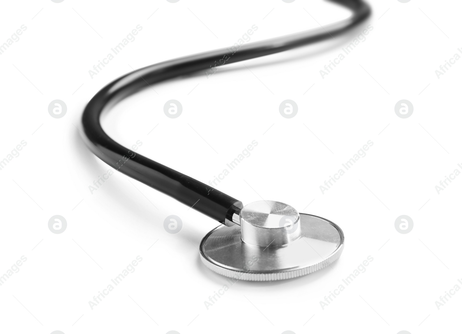 Photo of Stethoscope isolated on white, closeup. Medical tool