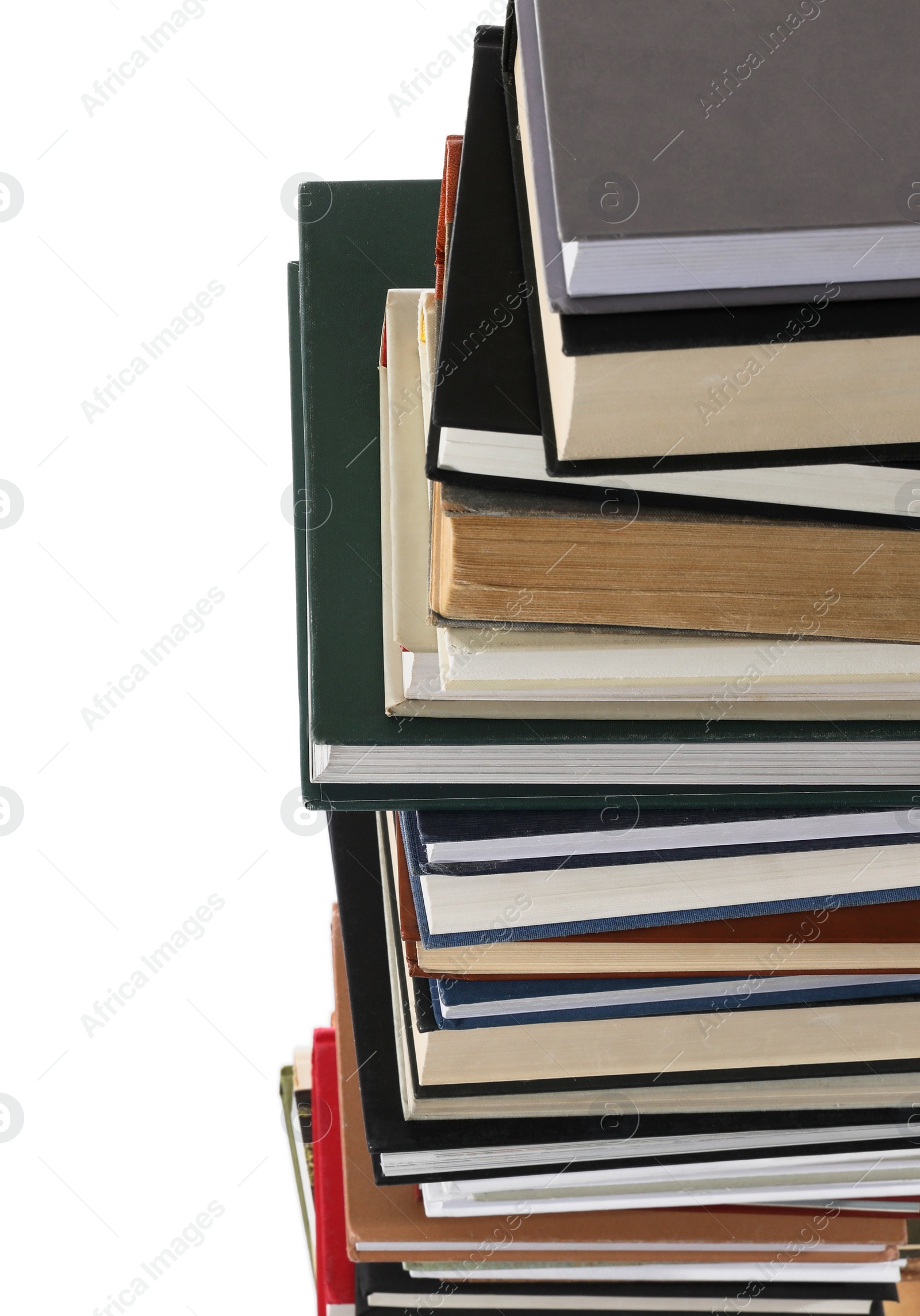 Photo of Stack of many different books isolated on white