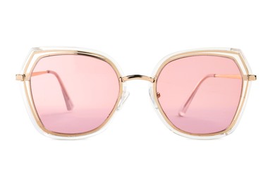 Photo of New stylish sunglasses isolated on white. Fashionable accessory