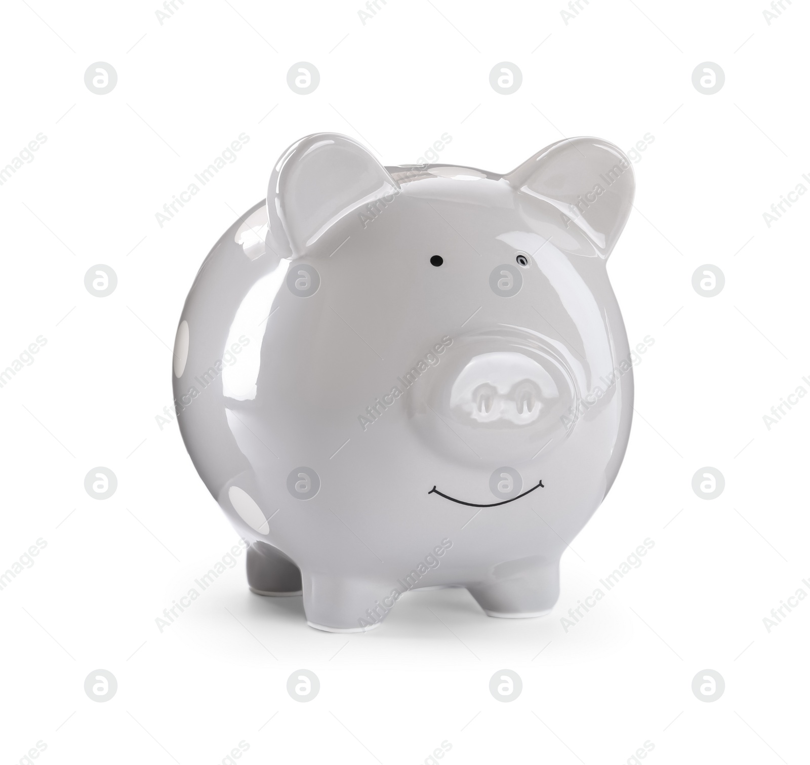 Photo of Grey piggy bank on white background. Money saving