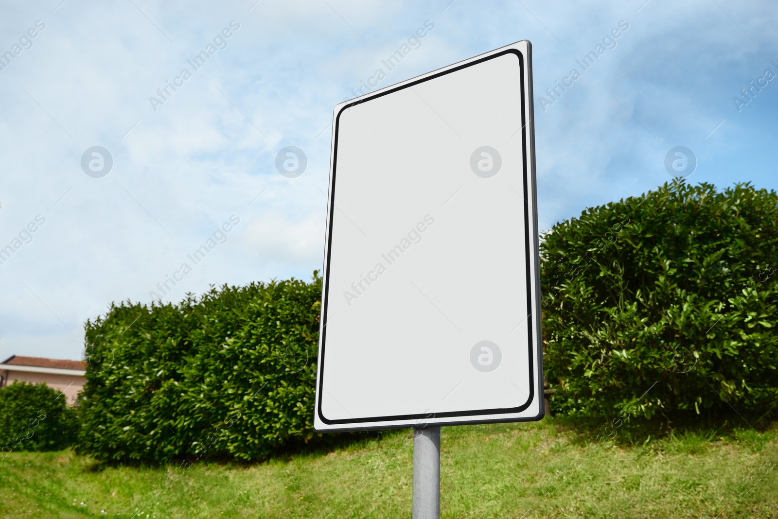 Photo of Blank advertising board in park. Mockup for design