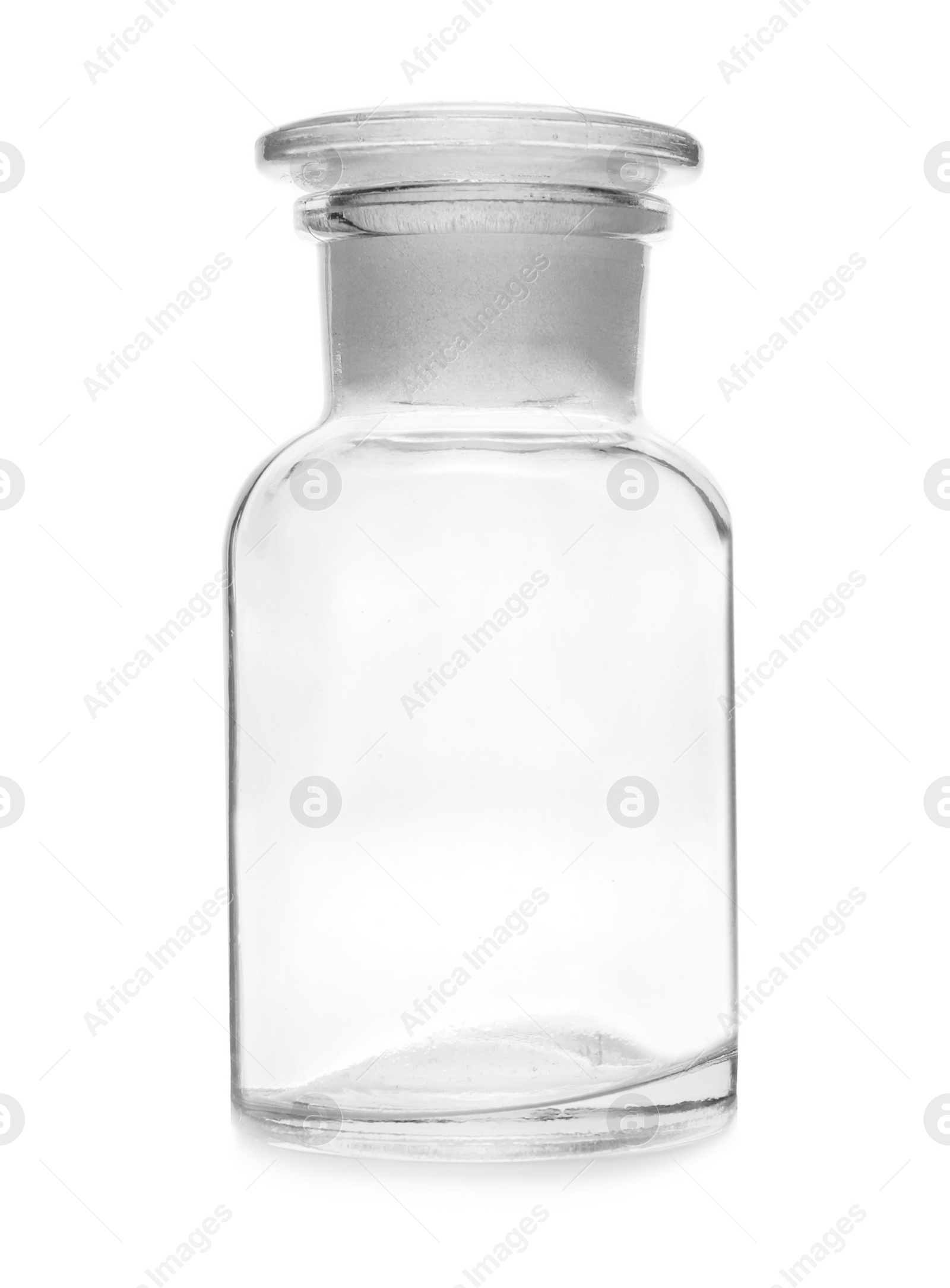 Photo of Empty apothecary flask isolated on white. Laboratory glassware